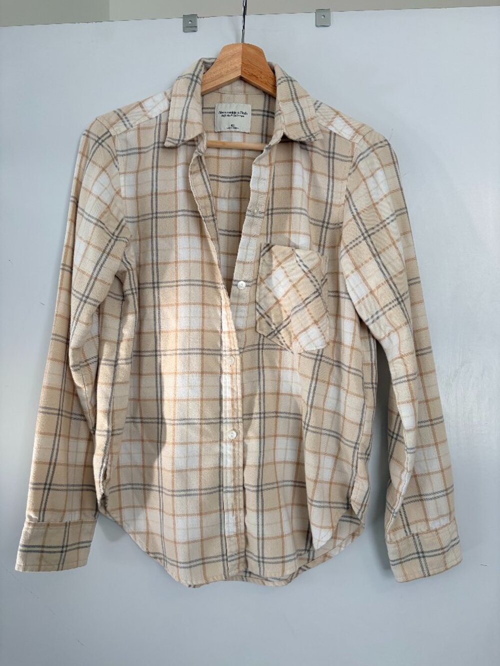 Abercrombie & Fitch Soft Collection yellow and cream Oversized Flannel size XS